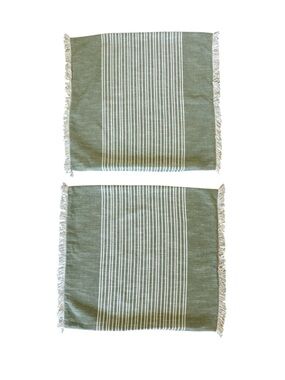 Well Dressed Home Sage Green Stripe Pillow Covers Fringe Cottagecore Shabby Chic